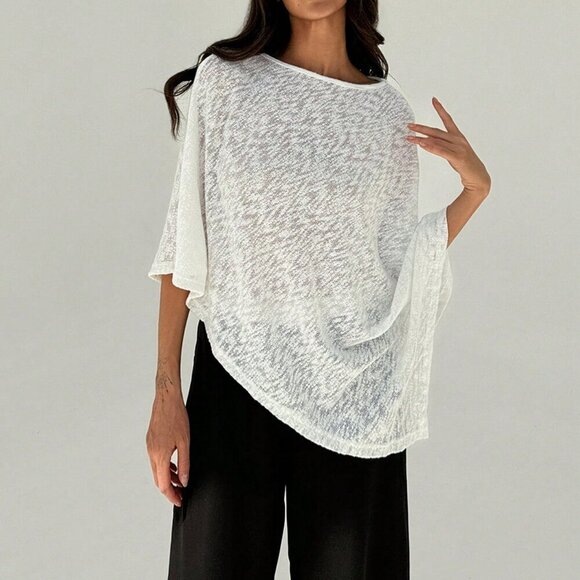 Casual Women's Elegant And Slim-Fit Asymmetrical Hem Plain Cape-Style Top - Picture 3 of 8